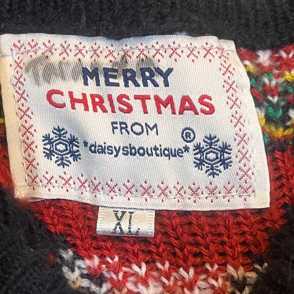 Daisy Boutique Men XL Merry Christmas Tree Santa and Rudolph Sweater Long Sleeve - Picture 4 of 7